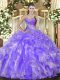 Lovely Ball Gowns 15th Birthday Dress Lavender Sweetheart Organza Sleeveless Floor Length Lace Up
