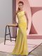 Wonderful Yellow Lace Up Evening Dress Beading Sleeveless Floor Length Sweep Train