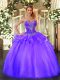 Luxurious Tulle Sweetheart Sleeveless Lace Up Beading Ball Gown Prom Dress in Purple