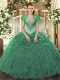 Perfect Green Sweetheart Neckline Beading and Ruffles Sweet 16 Quinceanera Dress Sleeveless Lace Up