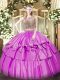 Lilac 15 Quinceanera Dress Military Ball and Sweet 16 and Quinceanera with Beading and Ruffled Layers Scoop Sleeveless Lace Up  Lilac 15 Quinceanera Dress Military Ball and Sweet 16 and Quinceanera with Beading and Ruffled Layers Scoop Sleeveless Lace Up