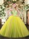 Colorful Floor Length Lace Up Sweet 16 Dress Yellow Green for Military Ball and Sweet 16 and Quinceanera with Sequins