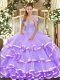 Fine Lavender Lace Up Strapless Beading and Ruffled Layers Sweet 16 Quinceanera Dress Organza Sleeveless