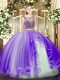 Edgy Scoop Sleeveless Lace Up Sweet 16 Dress Lavender Tulle