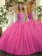 Comfortable Hot Pink Sleeveless Tulle Lace Up 15th Birthday Dress for Military Ball and Sweet 16 and Quinceanera
