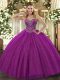 Sumptuous Sweetheart Sleeveless Ball Gown Prom Dress Floor Length Beading Fuchsia Lace