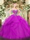 Suitable Fuchsia Sleeveless Tulle Lace Up Sweet 16 Dresses for Military Ball and Sweet 16 and Quinceanera