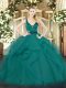 Free and Easy Straps Sleeveless Zipper Vestidos de Quinceanera Teal Tulle