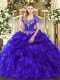 Purple Ball Gowns Organza Sweetheart Sleeveless Beading and Ruffles and Pick Ups Floor Length Lace Up Quince Ball Gowns