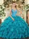 On Sale Organza Sleeveless Floor Length Sweet 16 Dresses and Beading and Ruffles