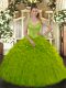 Floor Length Olive Green Quinceanera Gowns Organza Sleeveless Beading and Ruffles