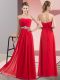 Red Sleeveless Floor Length Beading Lace Up Evening Dress