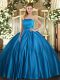 Ball Gowns Quince Ball Gowns Blue Strapless Satin Sleeveless Floor Length Lace Up