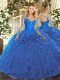 Discount Scoop Long Sleeves Lace Up Sweet 16 Dress Blue Organza
