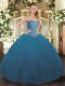 Teal Sweetheart Lace Up Beading Quinceanera Dresses Sleeveless