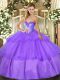 Beading and Ruffled Layers Sweet 16 Dress Lavender Lace Up Sleeveless Floor Length