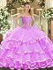 Beading and Ruffled Layers Quinceanera Gowns Lilac Lace Up Sleeveless Floor Length  Beading and Ruffled Layers Quinceanera Gowns Lilac Lace Up Sleeveless Floor Length