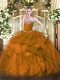 Sleeveless Organza Floor Length Lace Up Quinceanera Gown in Brown with Beading and Ruffles