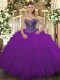 Tulle Sweetheart Sleeveless Lace Up Beading and Ruffled Layers 15th Birthday Dress in Purple