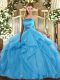 Admirable Baby Blue Sleeveless Tulle Lace Up Sweet 16 Dresses for Military Ball and Sweet 16 and Quinceanera