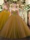 Tulle Sweetheart Sleeveless Lace Up Beading Quinceanera Dresses in Brown