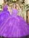 Scoop Sleeveless Zipper Quinceanera Dresses Lavender Tulle