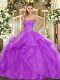 Lilac Ball Gowns Sweetheart Sleeveless Tulle Floor Length Lace Up Beading and Ruffles Quinceanera Dress