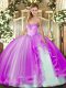 Eye-catching Lilac Sleeveless Beading and Ruffles Floor Length Ball Gown Prom Dress