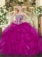 Strapless Sleeveless Lace Up Quinceanera Gown Fuchsia Organza