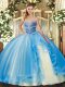Graceful Baby Blue Lace Up Sweetheart Beading and Ruffles 15th Birthday Dress Tulle Sleeveless