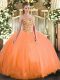 Tulle Sweetheart Sleeveless Lace Up Embroidery Vestidos de Quinceanera in Orange