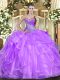 Beading and Ruffles Sweet 16 Quinceanera Dress Lilac Lace Up Sleeveless Floor Length