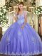 Floor Length Ball Gowns Sleeveless Lavender Quince Ball Gowns Lace Up