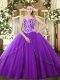 Romantic Sweetheart Sleeveless Tulle Quinceanera Dresses Beading Brush Train Lace Up