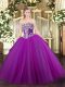 Perfect Purple Sleeveless Floor Length Beading Lace Up Sweet 16 Quinceanera Dress