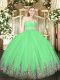 Modest Floor Length Zipper Vestidos de Quinceanera Green for Military Ball and Sweet 16 and Quinceanera with Beading and Lace and Appliques