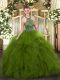 Flare Floor Length Olive Green Quinceanera Gown Tulle Sleeveless Beading and Ruffles