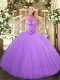 Popular Floor Length Lavender Vestidos de Quinceanera Tulle Sleeveless Beading and Embroidery