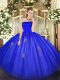 Blue Tulle Zipper Strapless Sleeveless Floor Length 15 Quinceanera Dress Appliques  Blue Tulle Zipper Strapless Sleeveless Floor Length 15 Quinceanera Dress Appliques