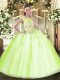 Perfect Yellow Green Sleeveless Beading and Appliques Floor Length Quinceanera Gowns