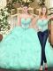 Sleeveless Organza Floor Length Lace Up Sweet 16 Quinceanera Dress in Apple Green with Beading and Ruffles