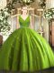 High Class Ball Gowns Quinceanera Dresses Olive Green V-neck Tulle Sleeveless Floor Length Zipper