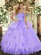Lavender Ball Gowns Sweetheart Sleeveless Tulle Floor Length Lace Up Beading and Appliques and Ruffles Sweet 16 Quinceanera Dress
