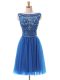Trendy Blue Evening Dress Prom and Party with Beading Bateau Sleeveless Zipper