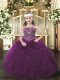 Purple Straps Neckline Beading and Ruffles Kids Pageant Dress Sleeveless Lace Up