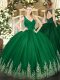 Dark Green Sleeveless Floor Length Beading and Lace and Appliques Backless Sweet 16 Quinceanera Dress