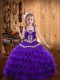 Straps Sleeveless Organza Pageant Gowns For Girls Beading and Embroidery and Ruffled Layers Lace Up