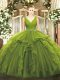 Floor Length Ball Gowns Sleeveless Olive Green Quince Ball Gowns Zipper