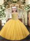 Gold Ball Gowns Straps Sleeveless Tulle Floor Length Lace Up Beading Pageant Gowns
