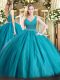 Teal Zipper Quince Ball Gowns Beading Sleeveless Floor Length